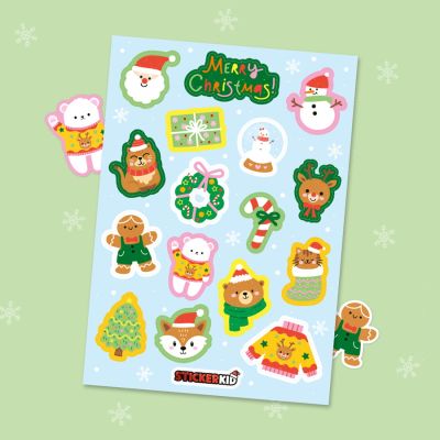 Édition limitée de Noël: Planche de stickers pailletée pour objets