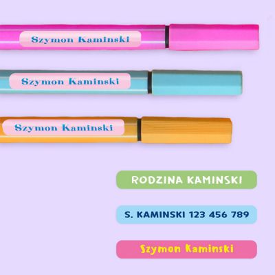 72 małych personalizowanych naklejek z imieniem